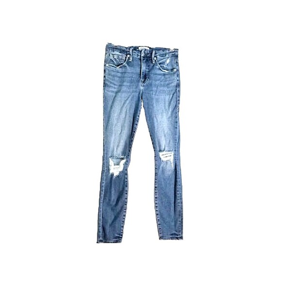 GOOD AMERICAN Good Legs Crop Jeans Sz 4 27 Medium Blue Wash Denim Distressed - Picture 2 of 10